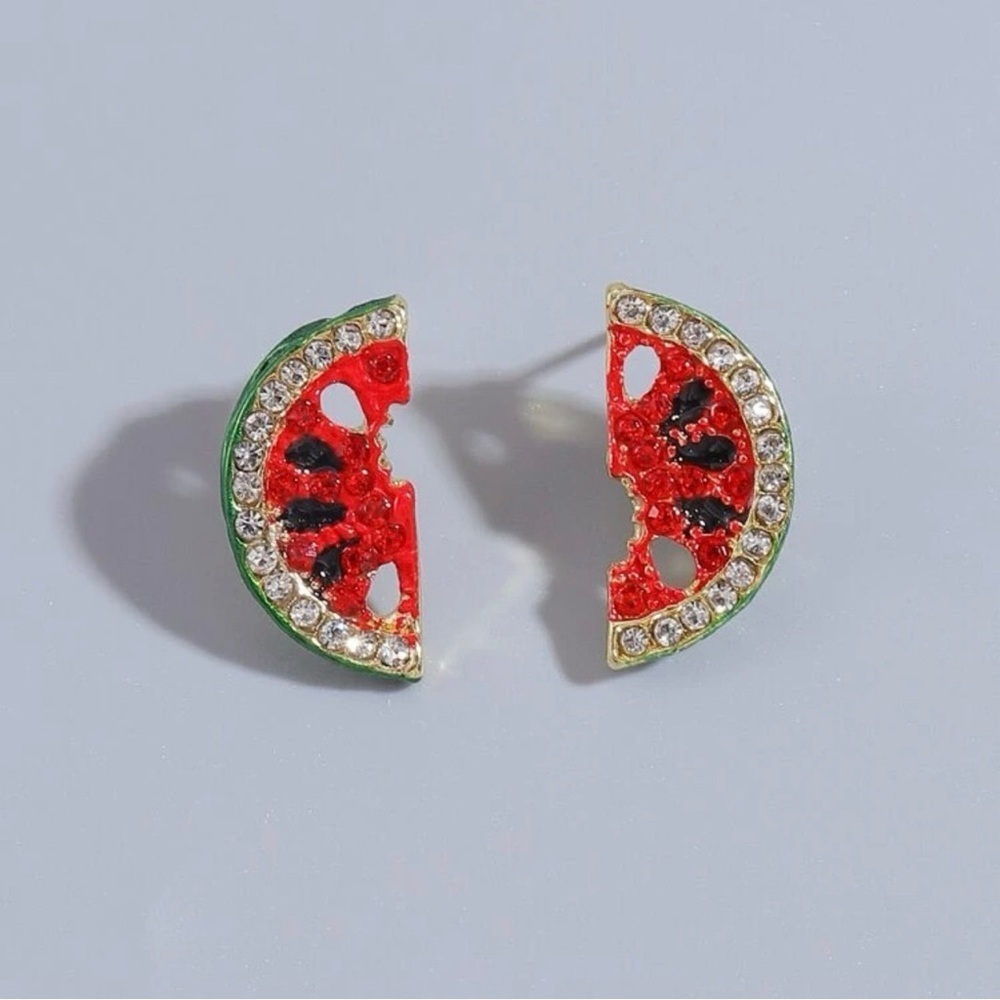 Cute Rhinestone Watermelon Stud Earrings NWT Summer Jewelry